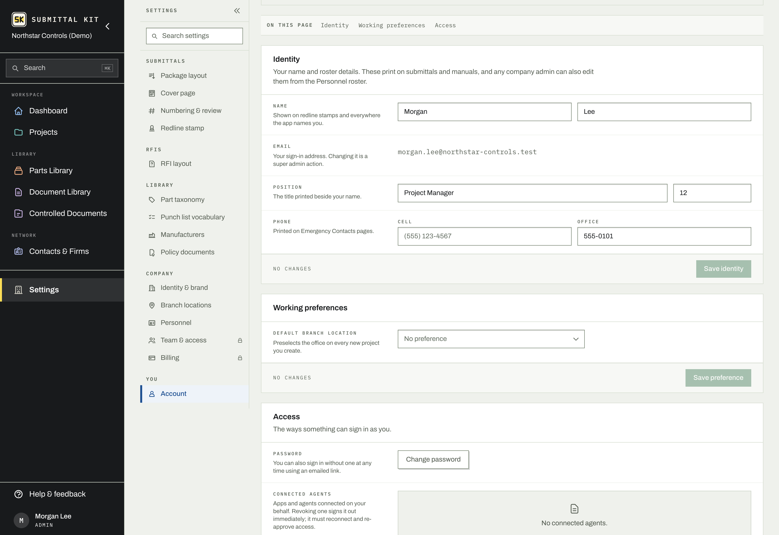 Connected agents in Account settings