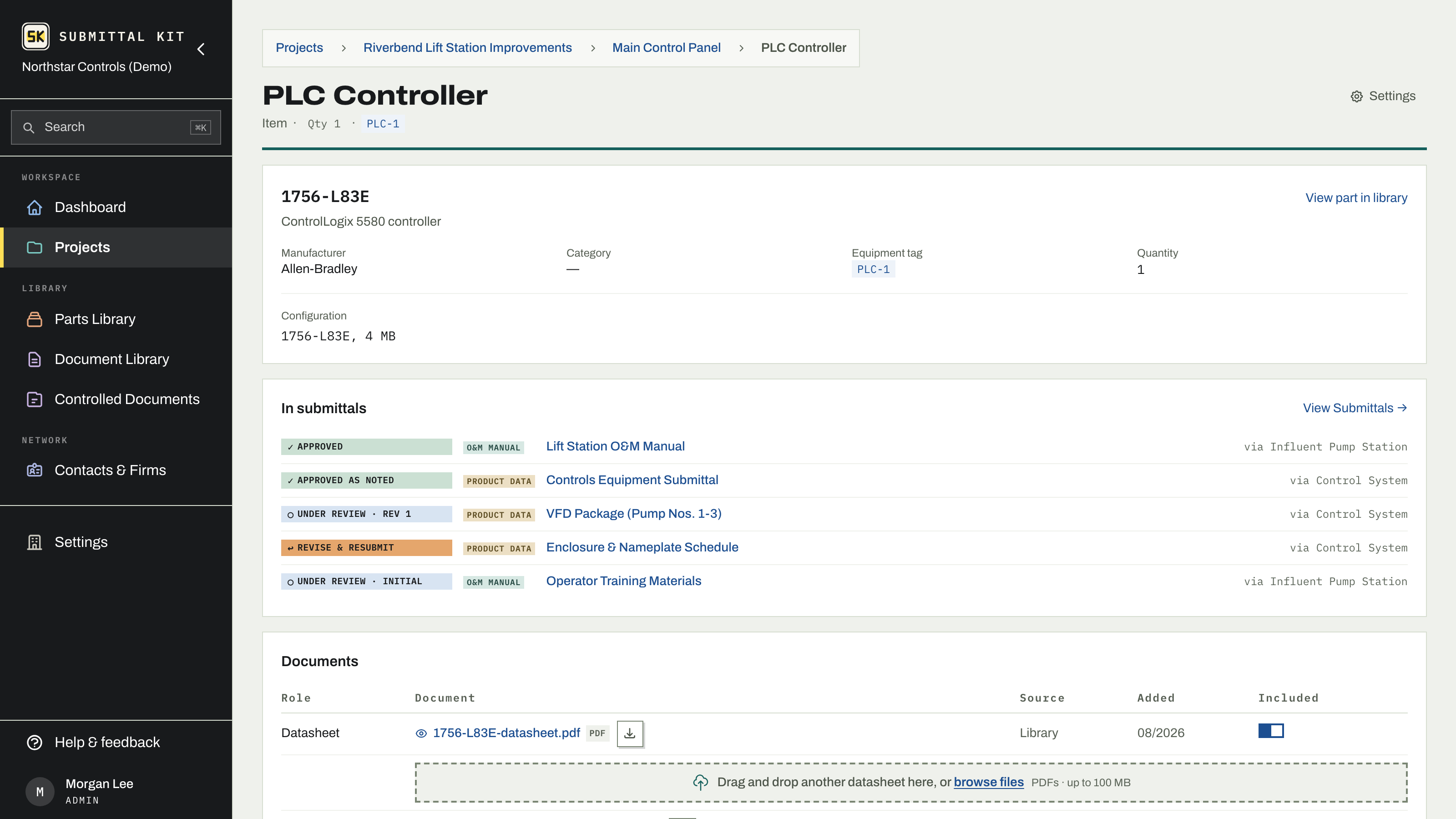 An equipment entry opened to its details and document schedule