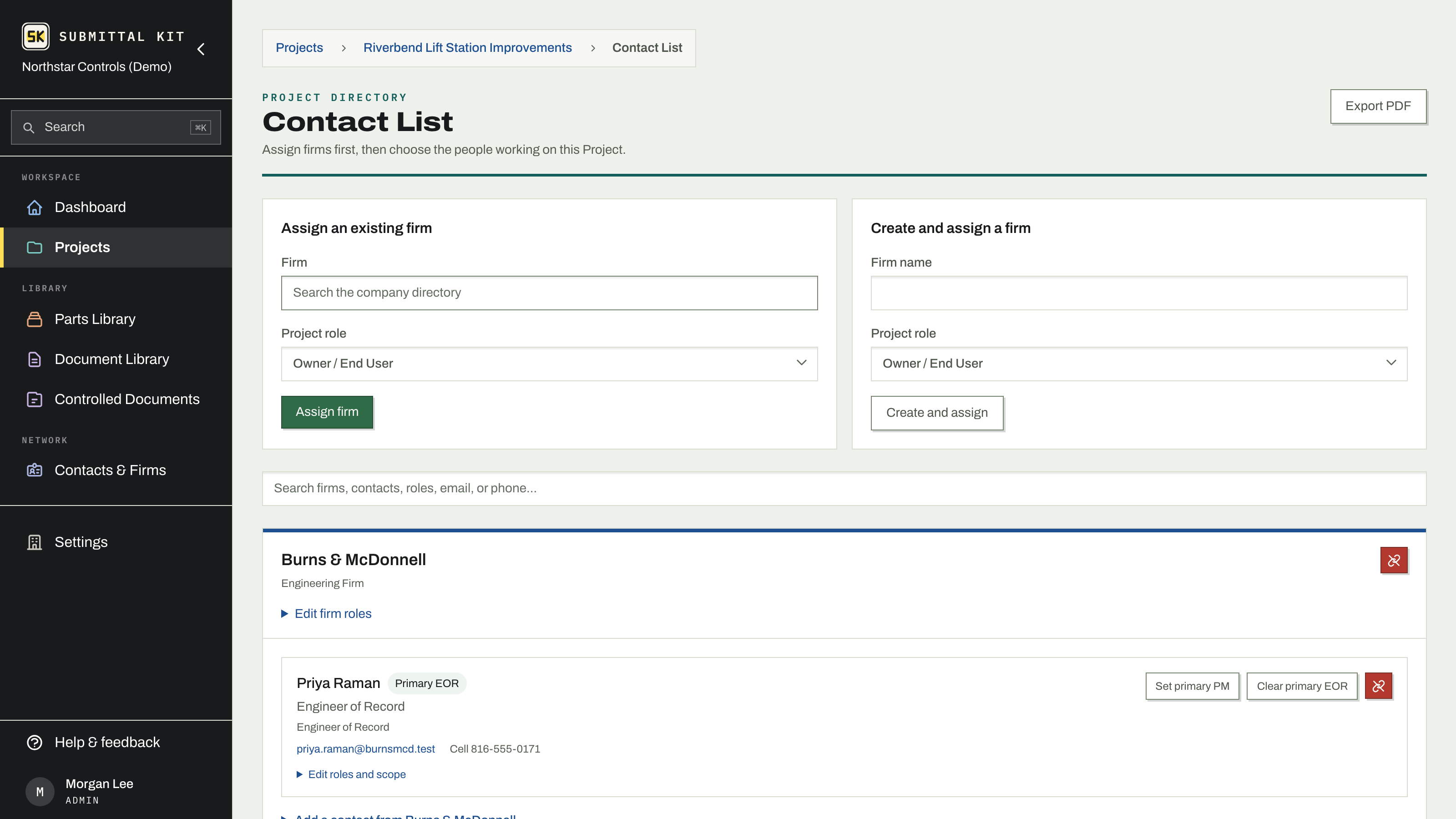 A project's Contact List