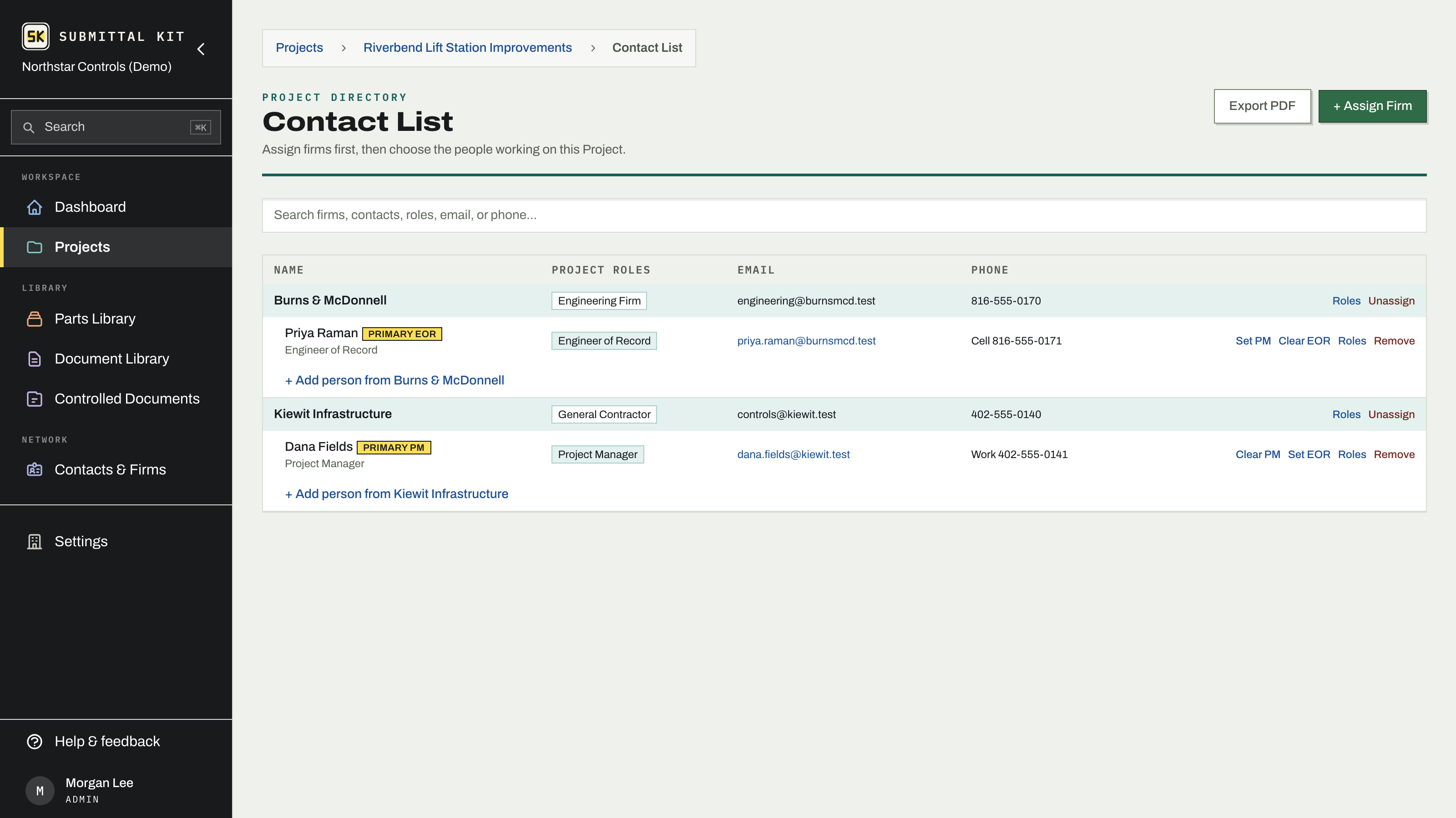 A project's Contact List