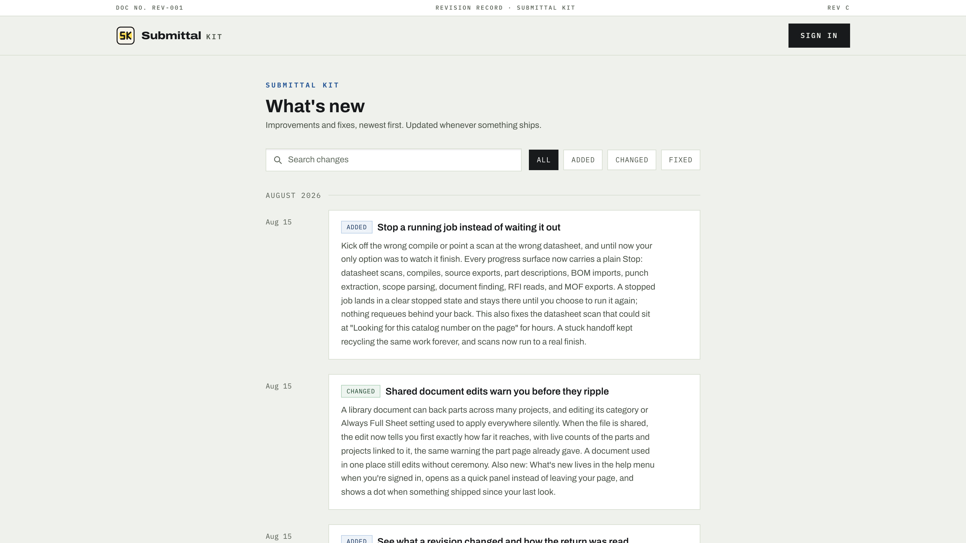 The public changelog