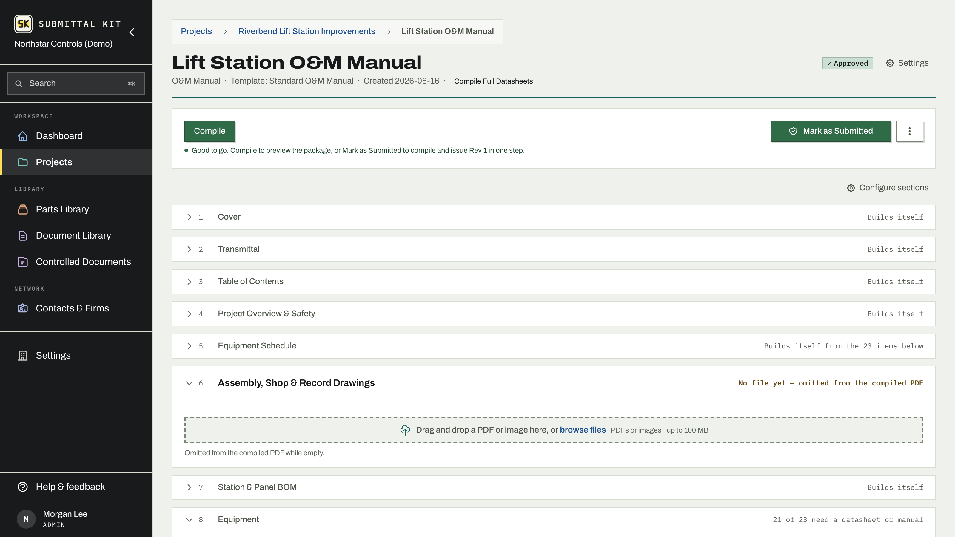 An O&M manual's recipe: closeout sections ahead of the equipment chapters