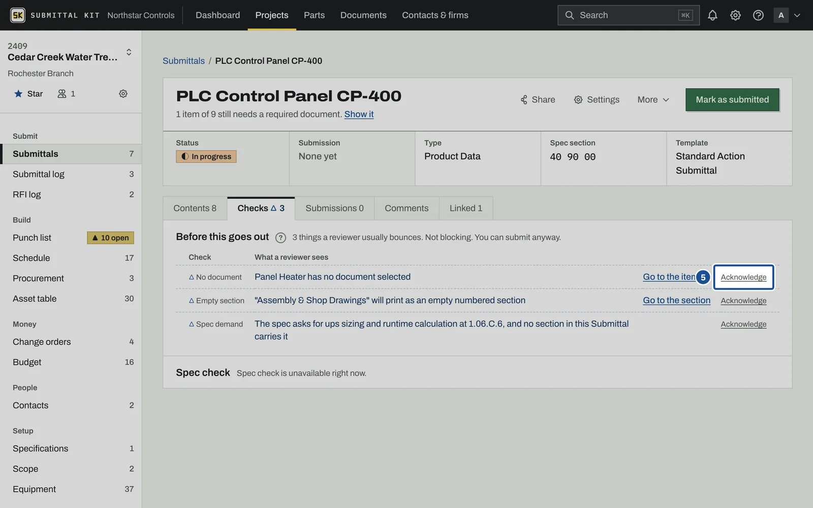 Checks Before You Submit, step 5: the screen with the control outlined