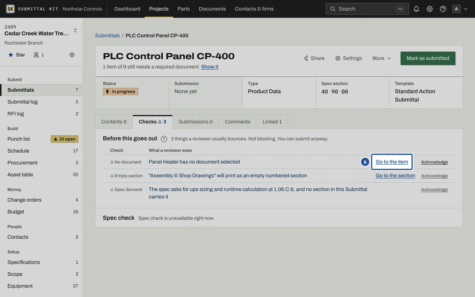 Checks Before You Submit, step 6: the screen with the control outlined
